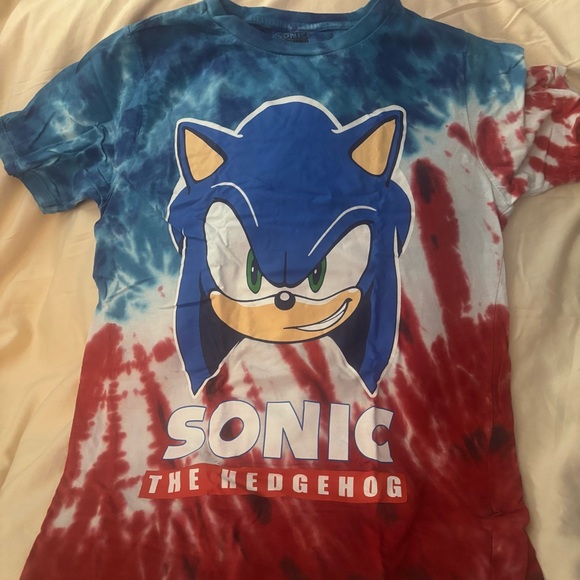 Sonic the Hedgehog Youth Large Tie-Dye T-Shirt - Blue and Red - Picture 1 of 3